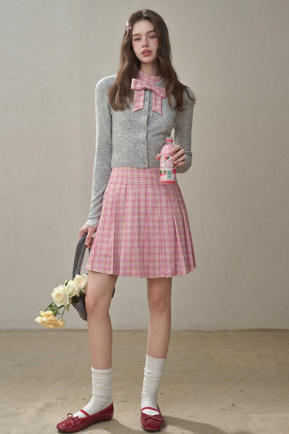 Bow Halterneck Plaid Dress