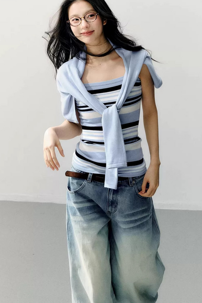 Conjunto de blusa de tirantes a rayas