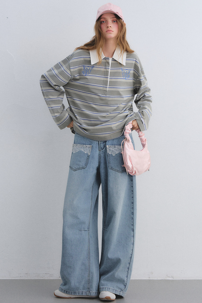 American Patchwork Striped Polo Blouse