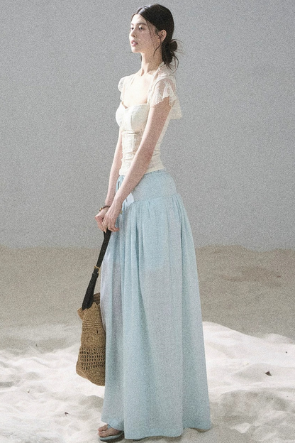 Watercolor Chiffon Wide-Leg Pants