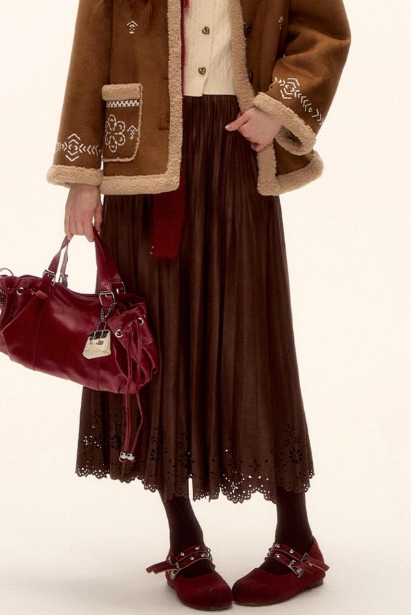 Embroidered Shearling Wool Jacket Set-Up
