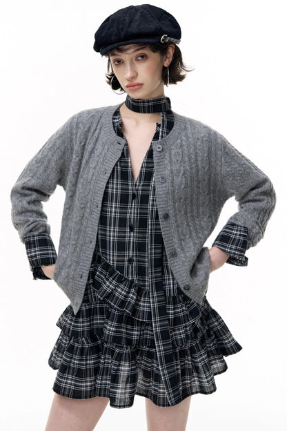Plaid Ruffle Long Sleeve Shirt Dress