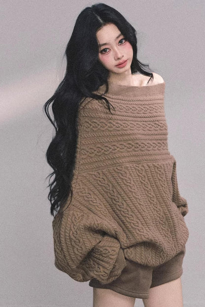 American Off-Shoulder Cable Sweater