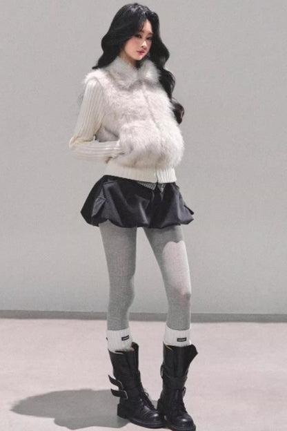 Faux Fur Leopard Knit Jacket