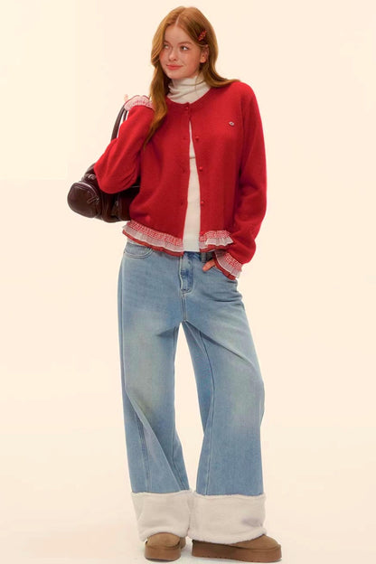 Wool Splicing Fleece-Lined Pants