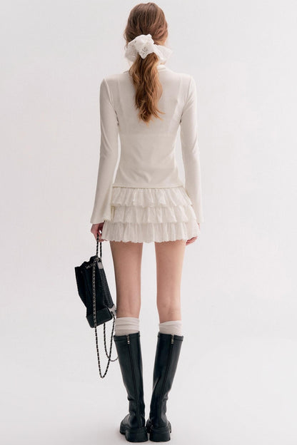 Romantic French Streamer Bow V-Neck Slim T-Shirt