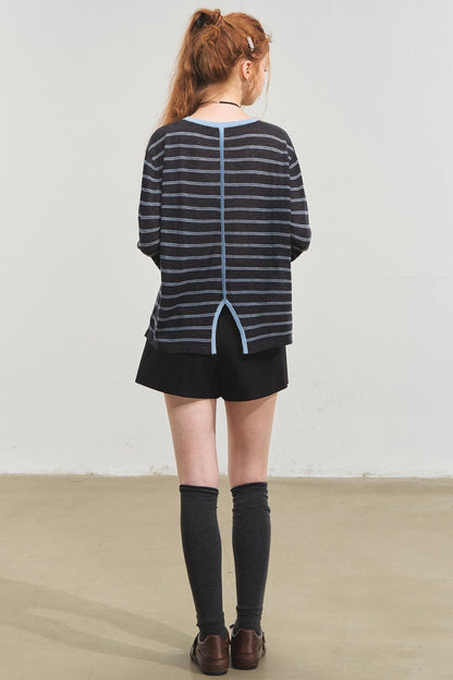 Vintage Striped Gray Knit Top