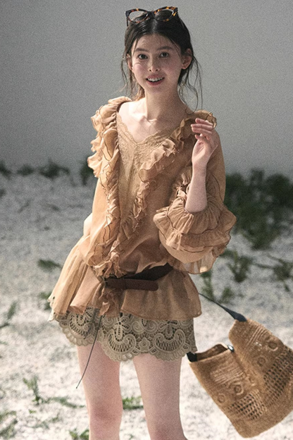 Ruffled Lace Chiffon Blouse
