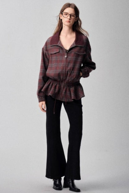 Red Plaid Autumn Waist Jacket