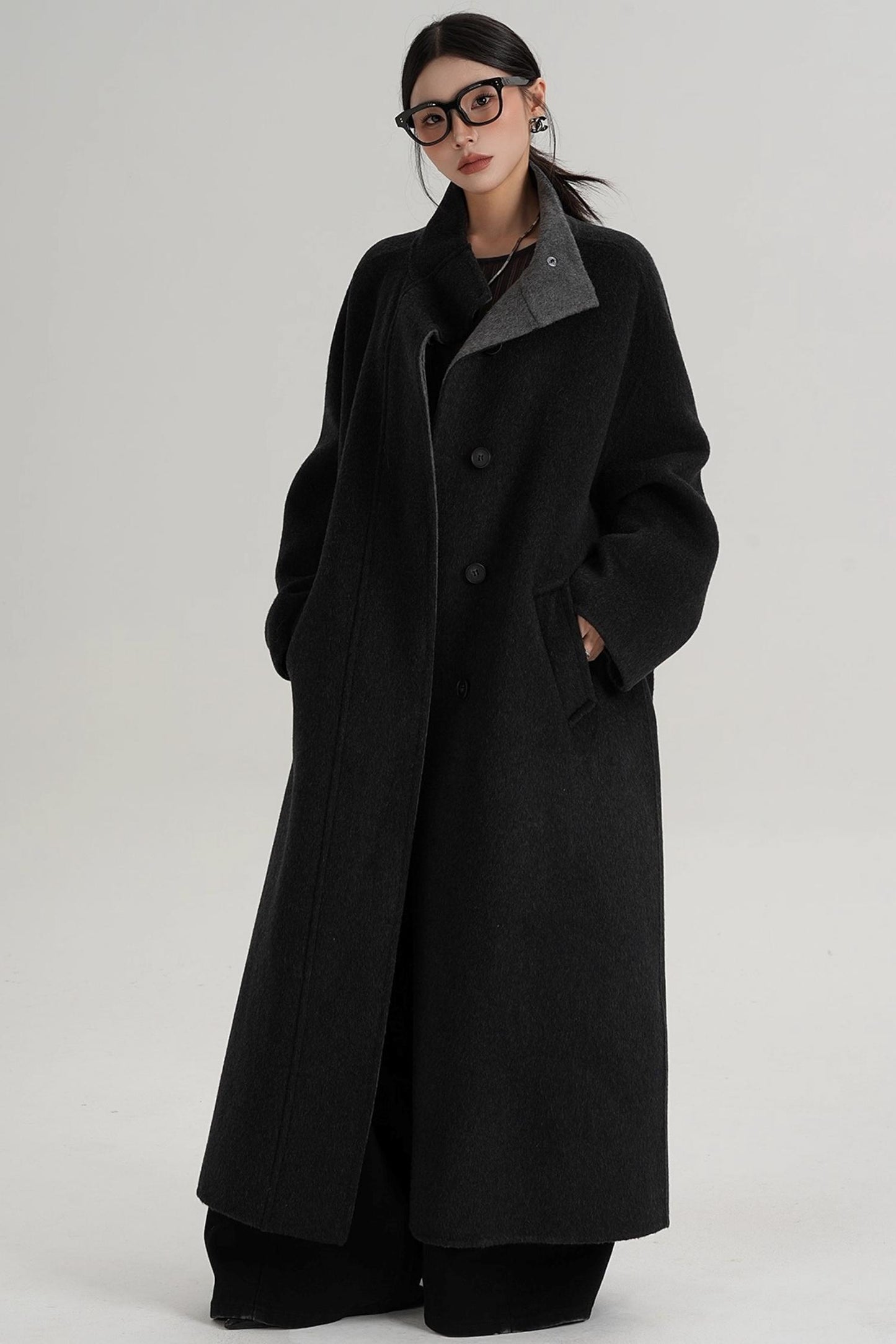 Casual Double-Sided High Neck Wool Coat