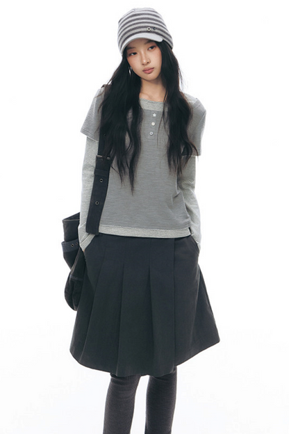 Henley Collar Fake Two-Piece Top