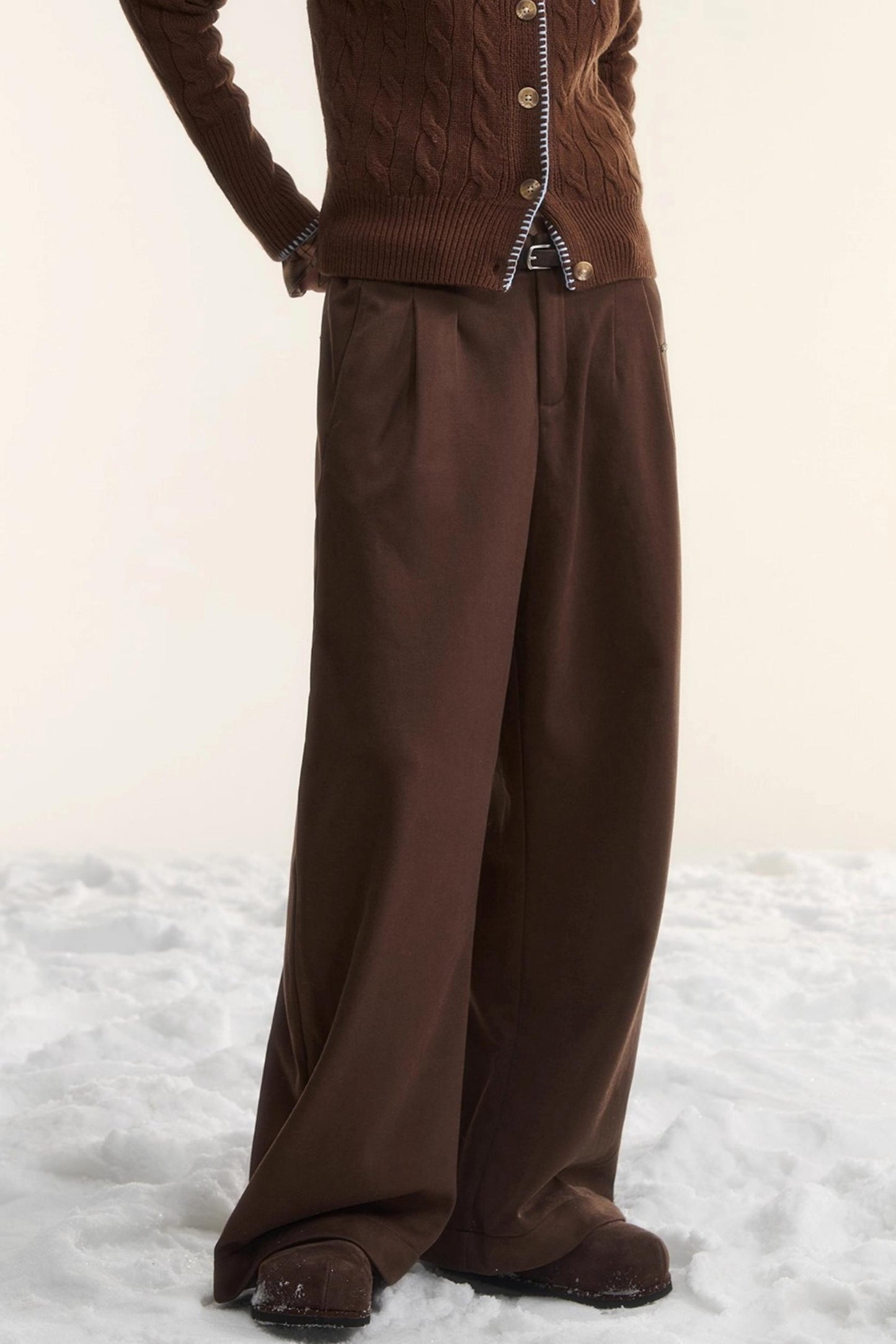Plaid Fleece-Lined Wide-Leg Pants