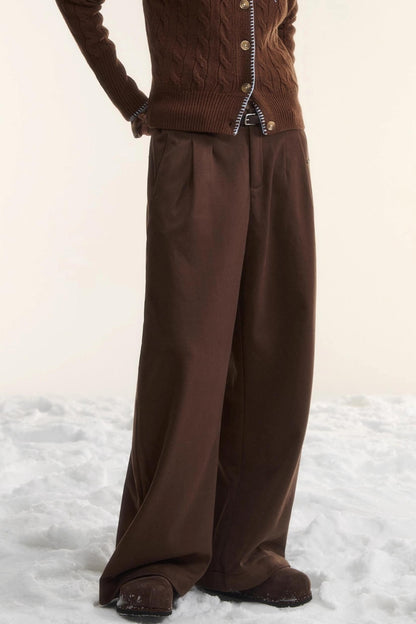 Plaid Fleece-Lined Wide-Leg Pants