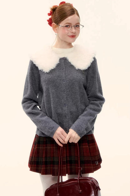Wool Detachable Fur Collar Cardigan