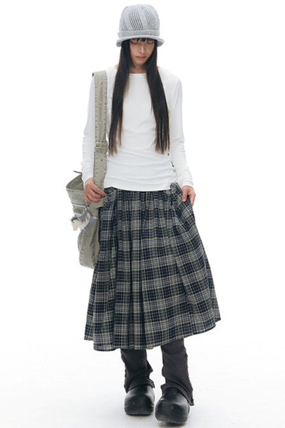 Retro Plaid Umbrella Skirt