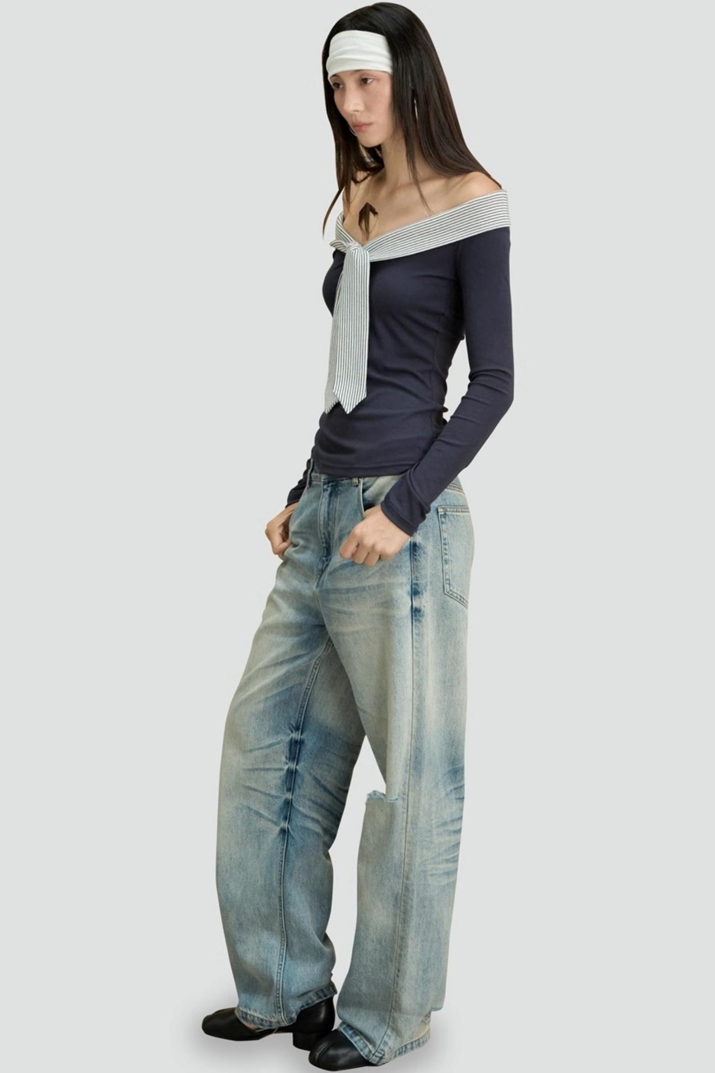 One-shoulder Striped Top