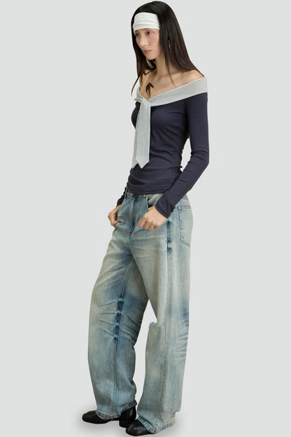 One-shoulder Striped Top