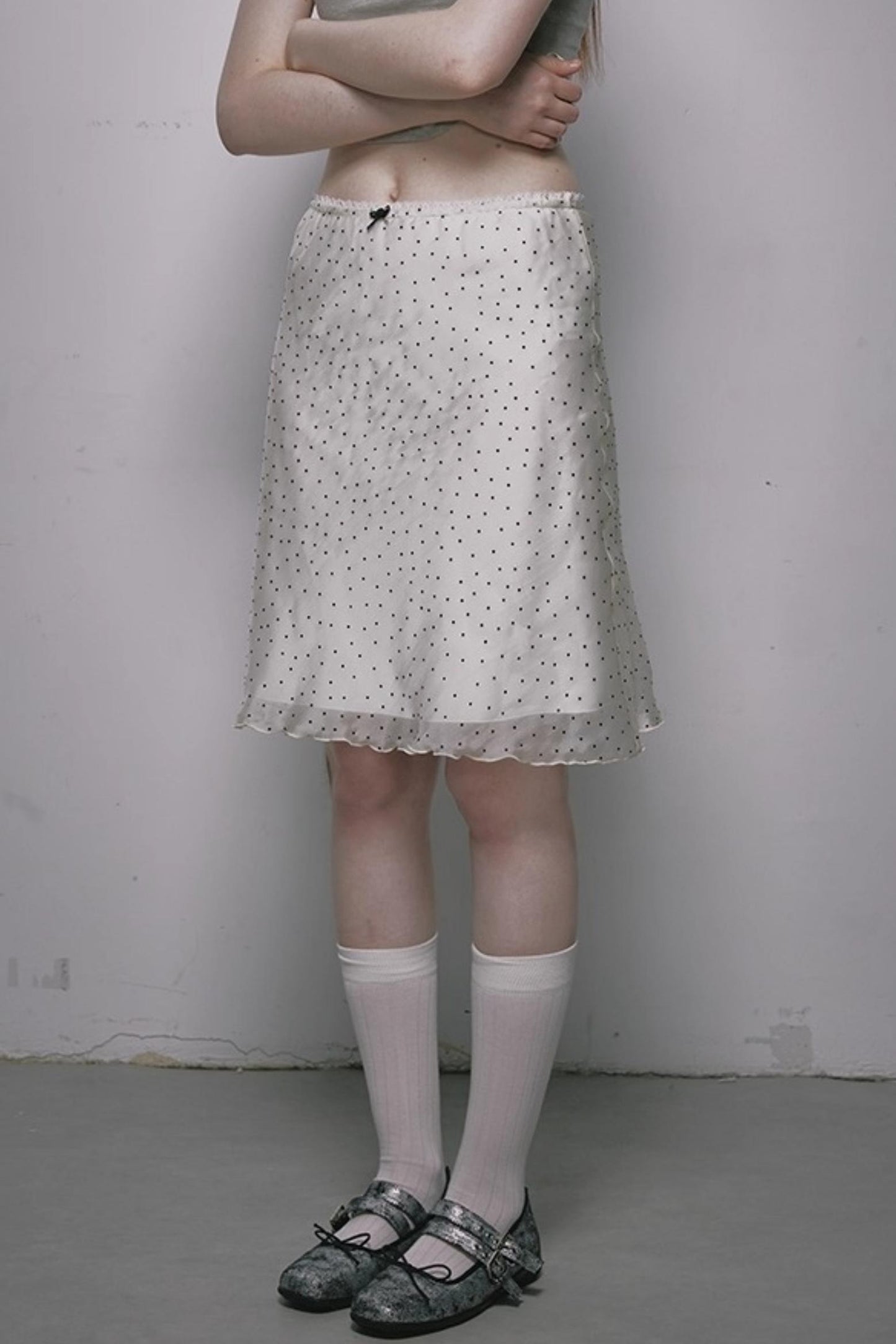 French Polka Dot A-Line Chiffon Skirt