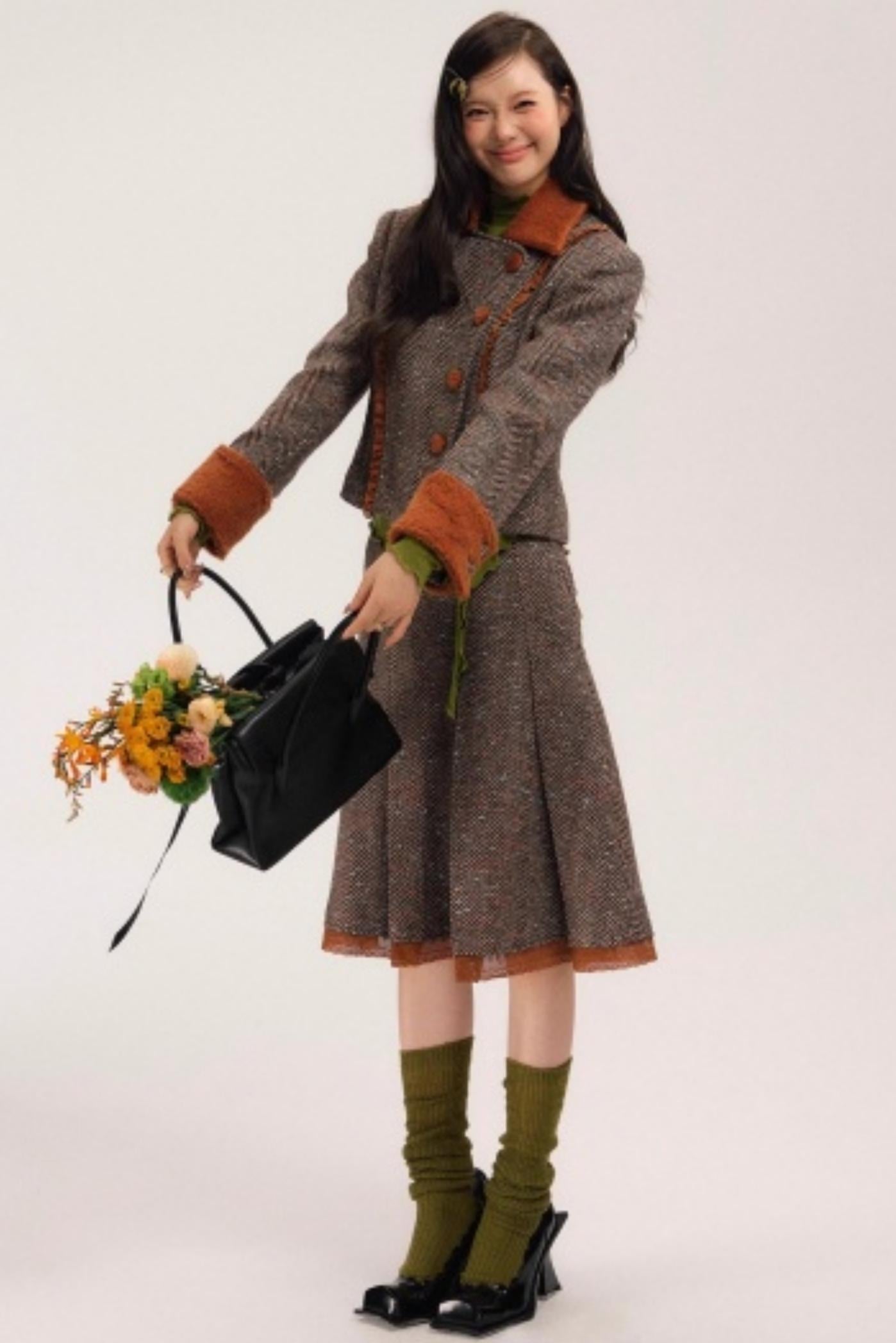 Vintage Wool Herringbone Coat Skirt Set-Up