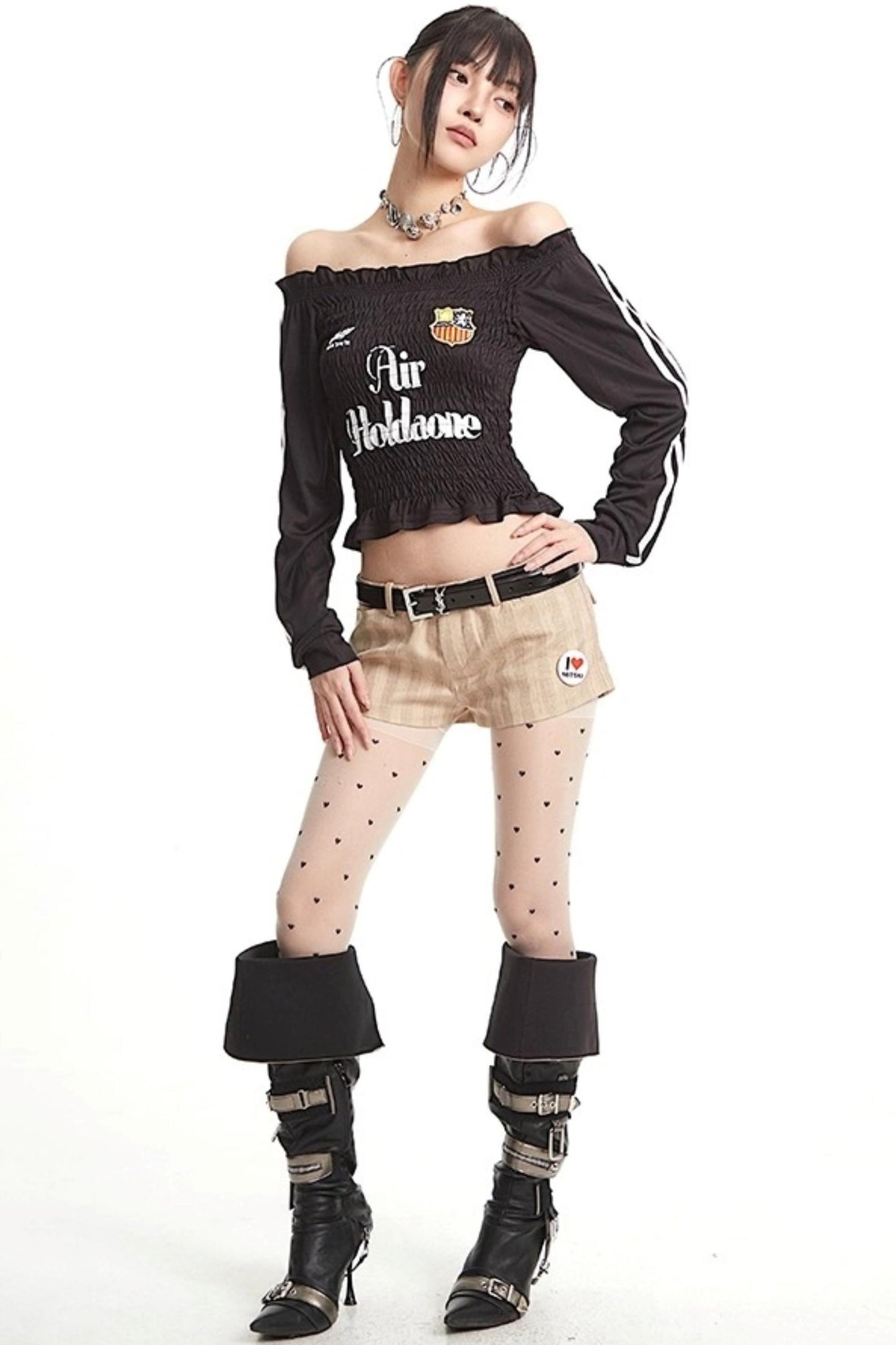 Pleats Elastic Sleeve T-Shirt