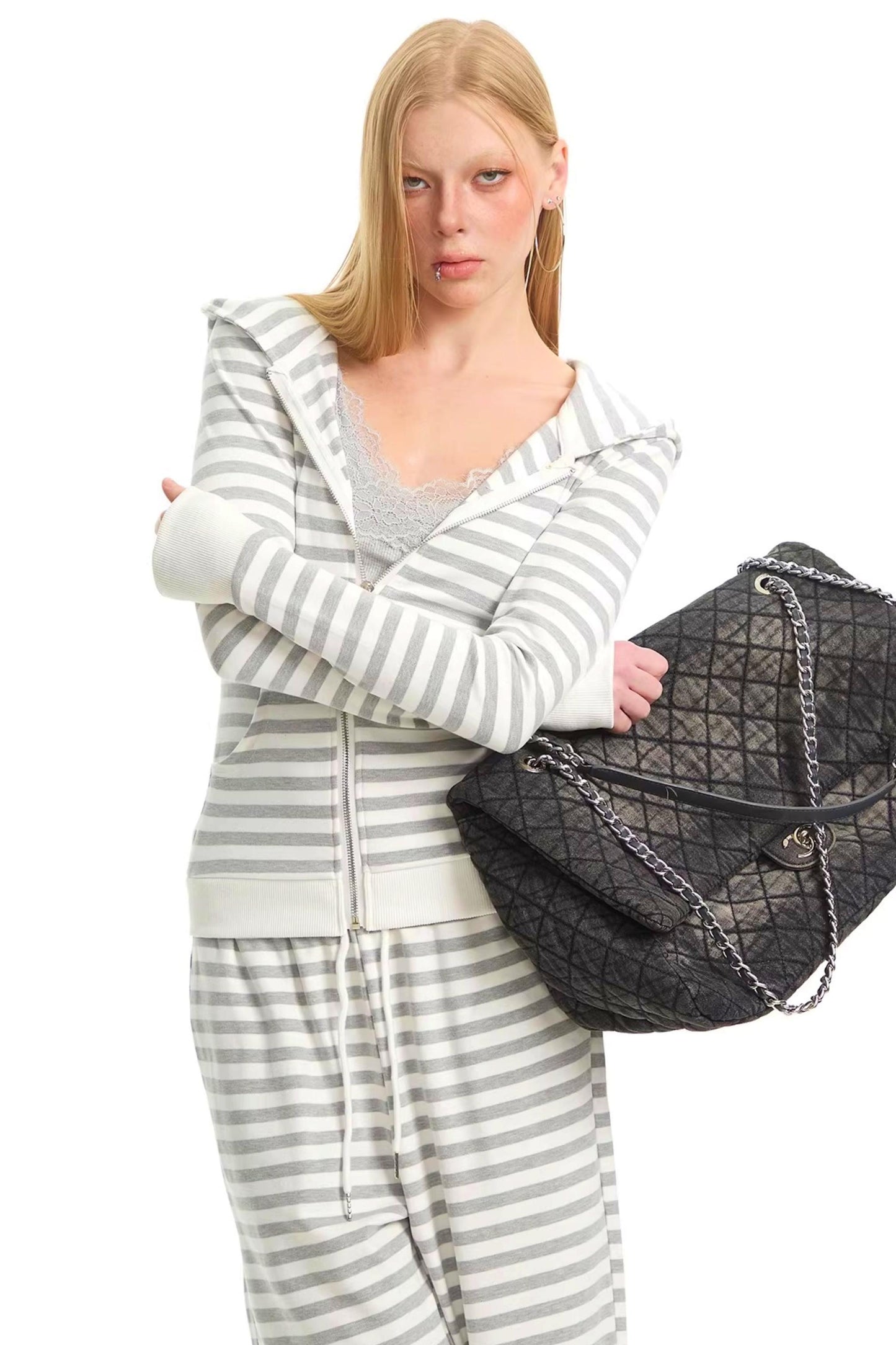 Retro Striped Hooded Top Set-Up