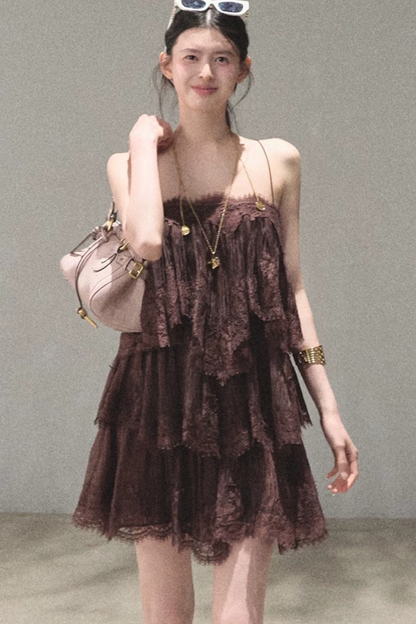 Heartbeat Lace Tiered Dress and Camisole Set