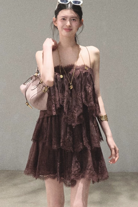 Heartbeat Lace Tiered Dress and Camisole Set