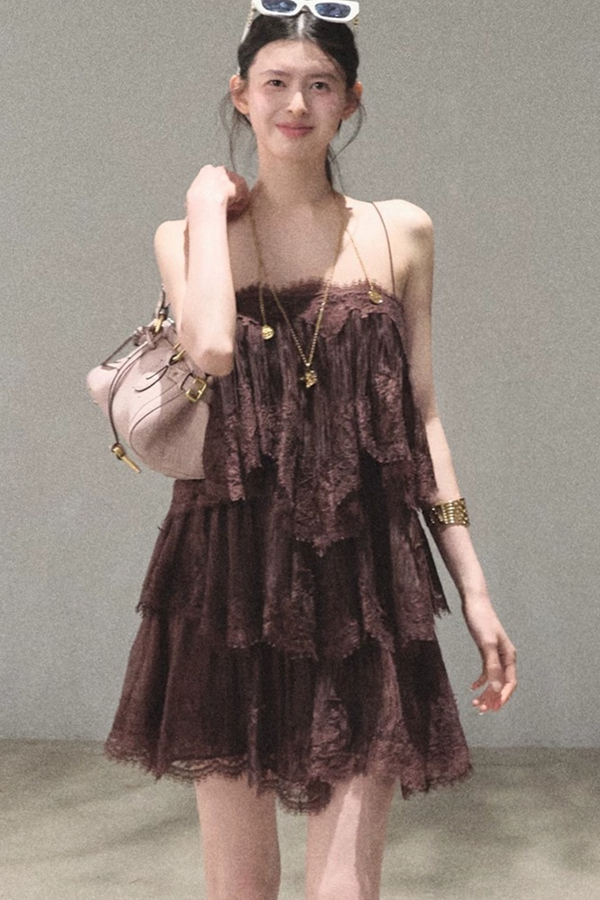 Heartbeat Lace Tiered Dress and Camisole Set