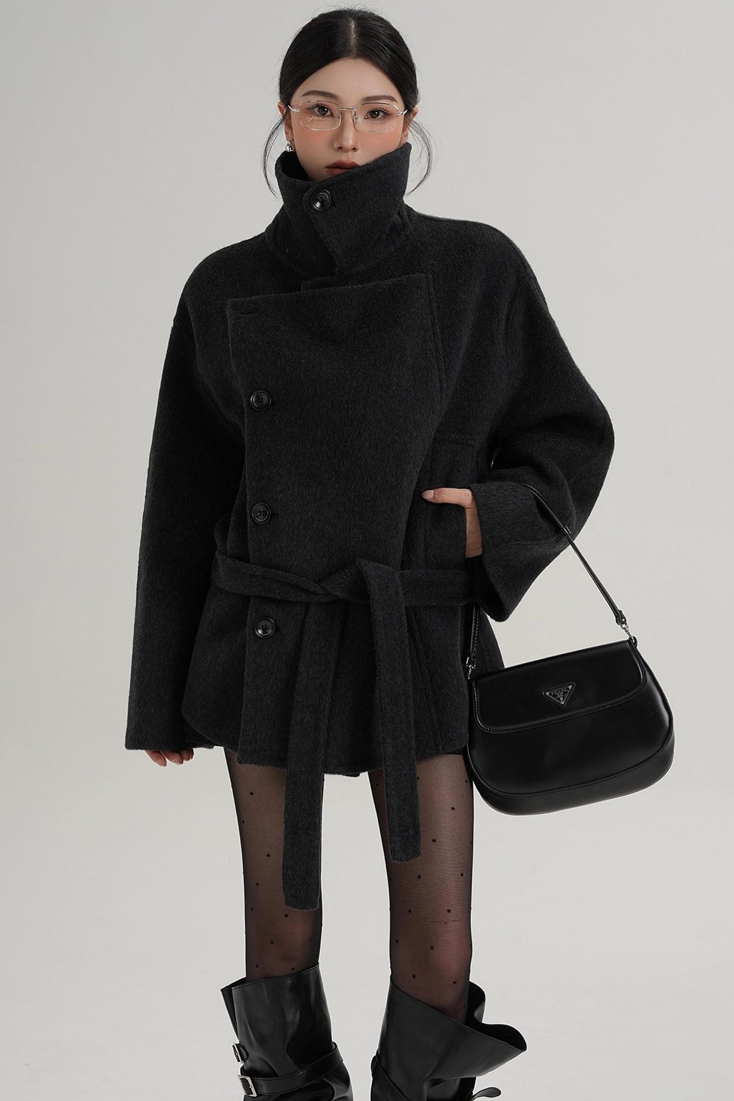 Elegant Woolen High-Waisted Coat