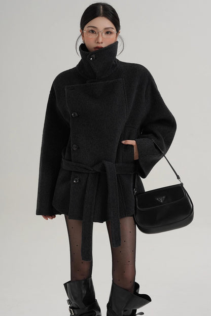 Elegant Woolen High-Waisted Coat