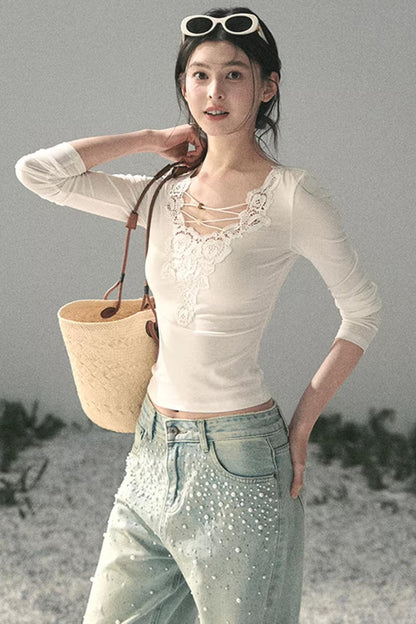 Lace V-Neck Summer Top