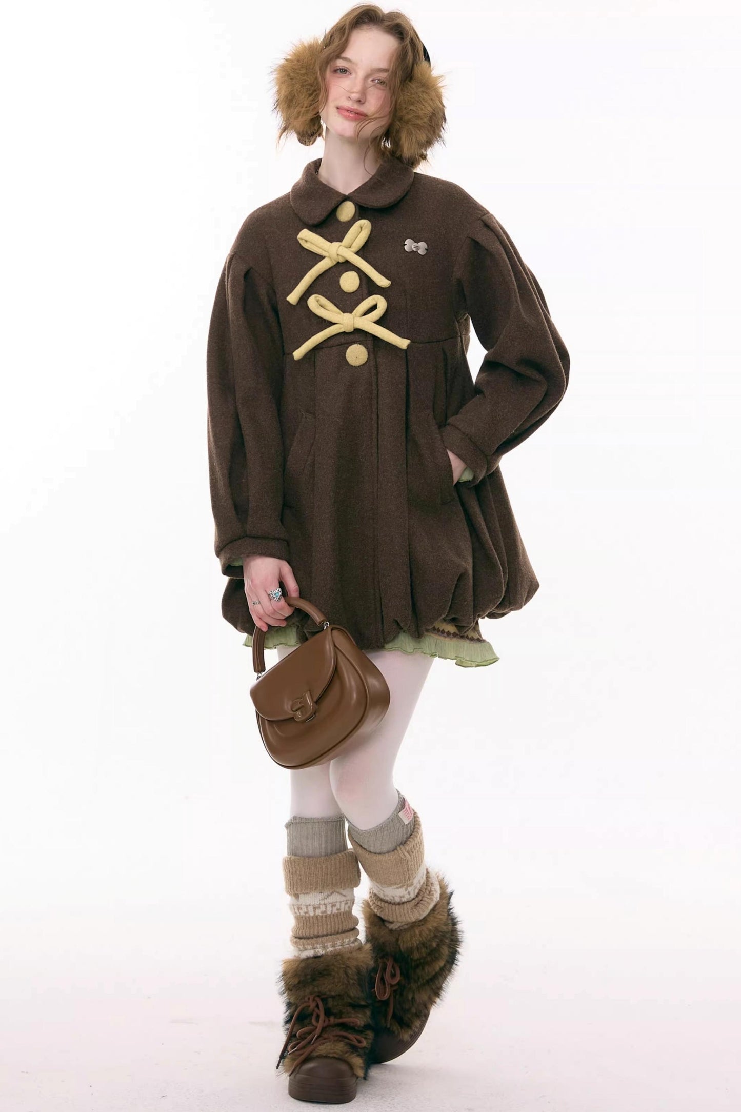 Bowknot Doll Collar Woolen Coat