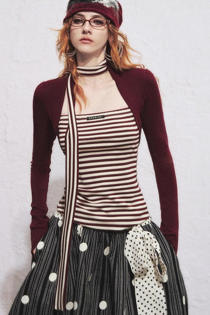 Fake Two Slimming Striped Knit Top