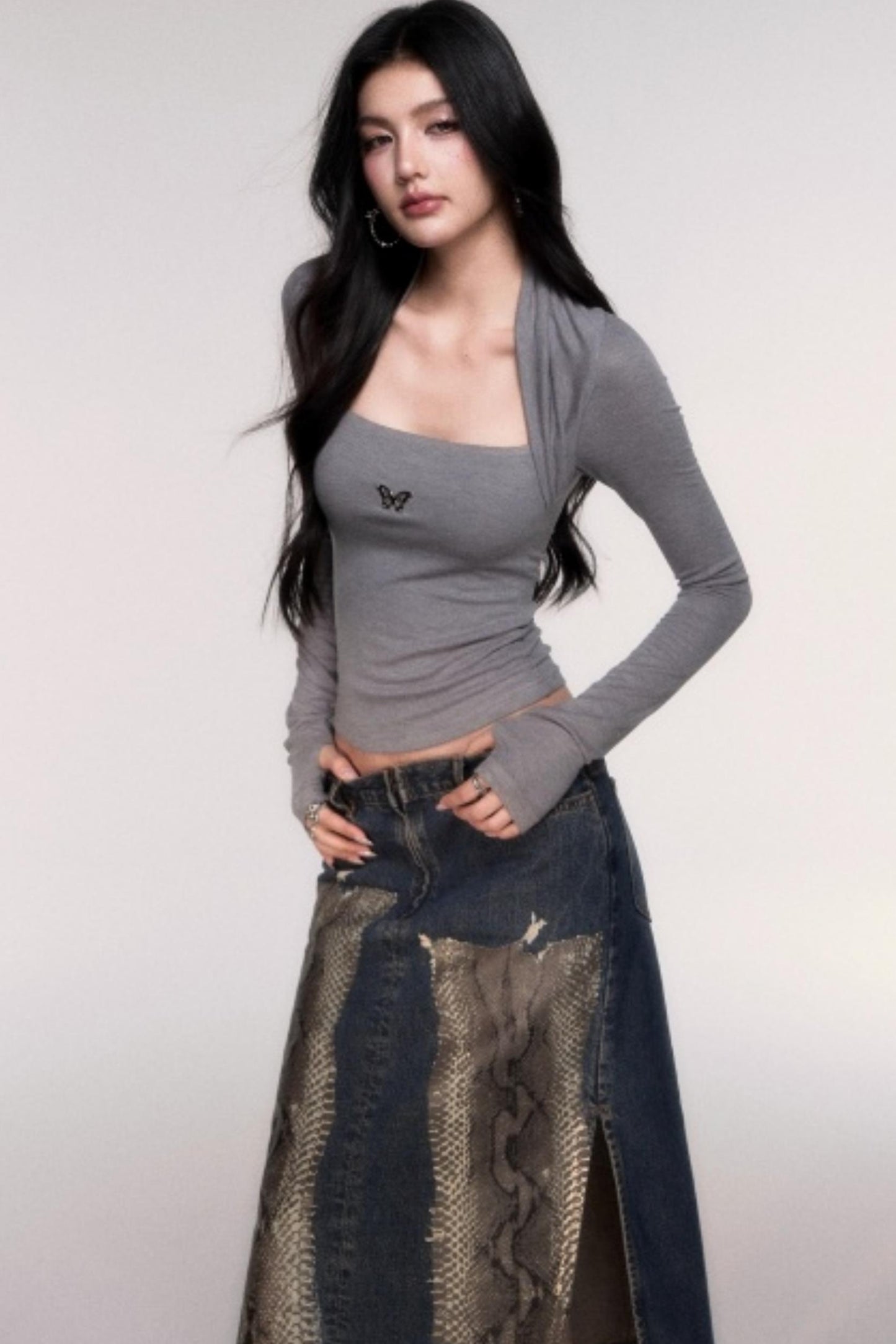 Slimming Fake Two Sleeve Knit Top