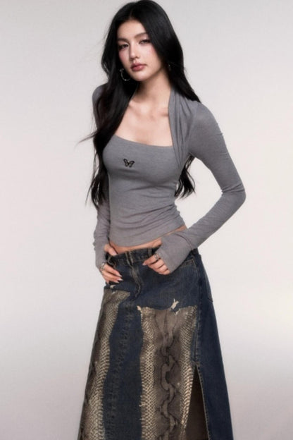 Slimming Fake Two Sleeve Knit Top