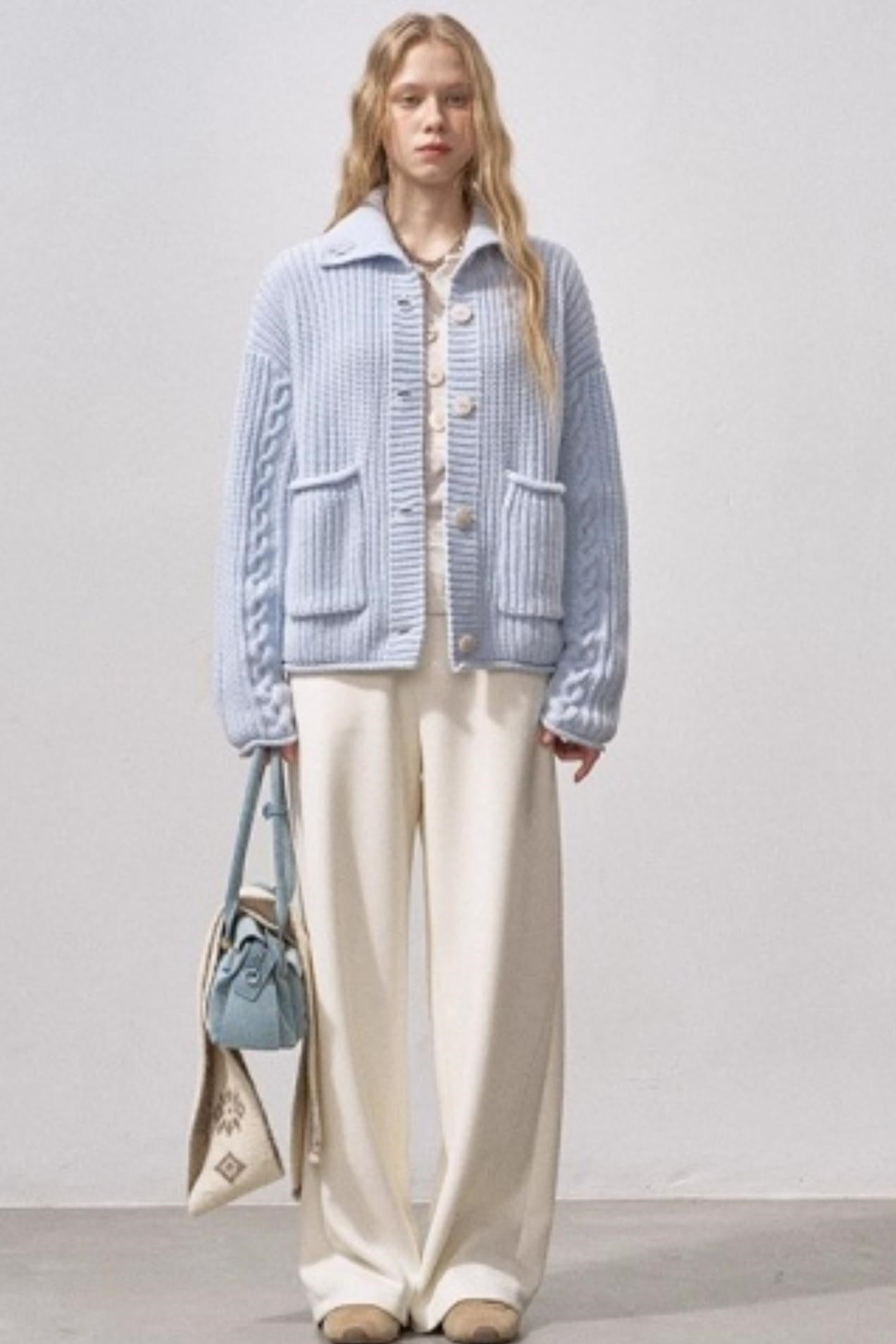 Thick Cable Knit Turtleneck Cardigan