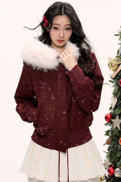 Burgundy Black Fur Collar Coat Set-Up