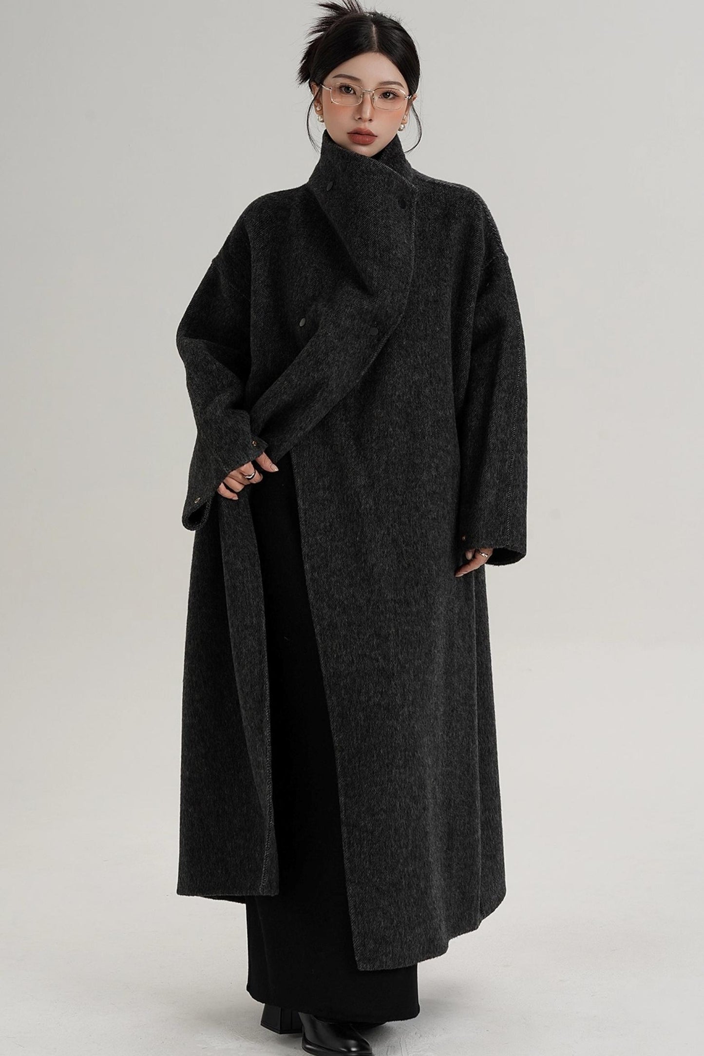 Stand-Up Collar Elongated Wool Coat