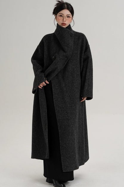 Stand-Up Collar Elongated Wool Coat