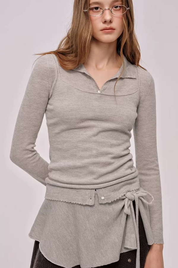 Doll Collar Knitted Cardigan Set-Up