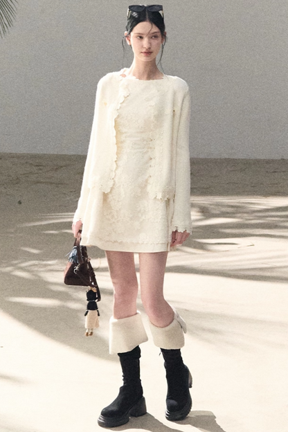 Wool Blend Embossed Floral Dress