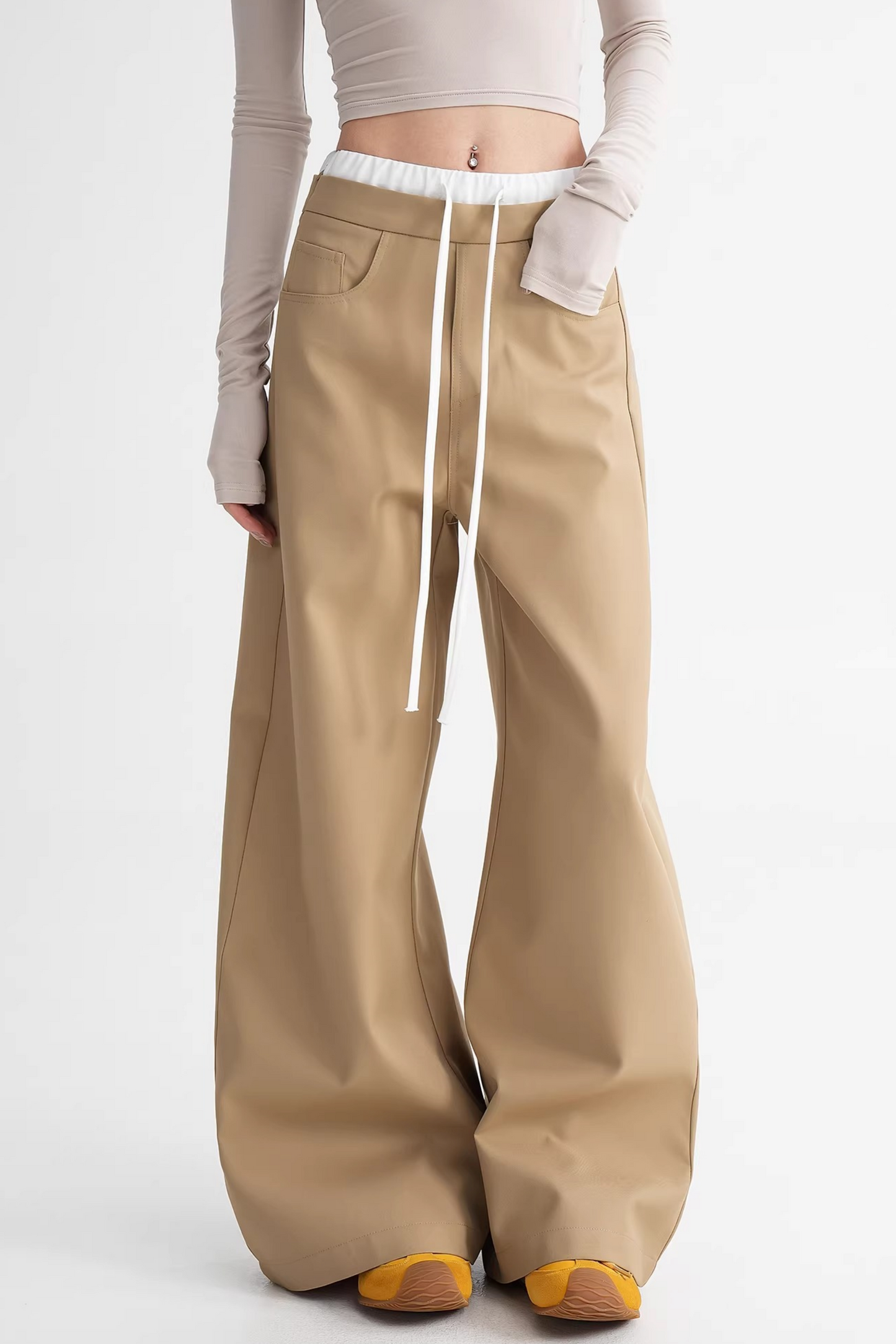 Elegant Color-Blocking Wide-Leg Pants