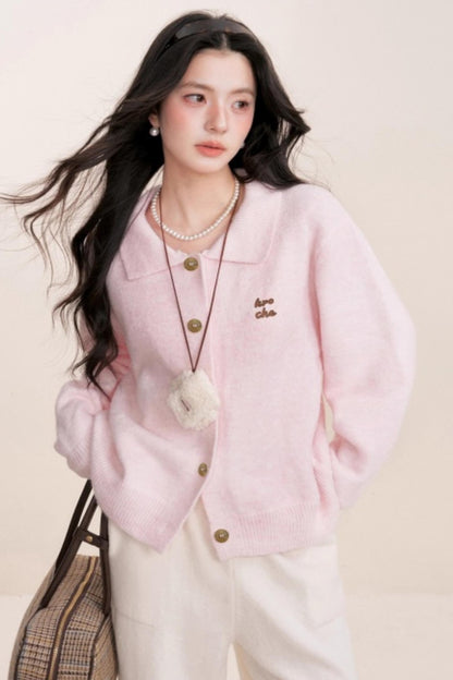 Velvet Contrast Lapel Cardigan Set-Up