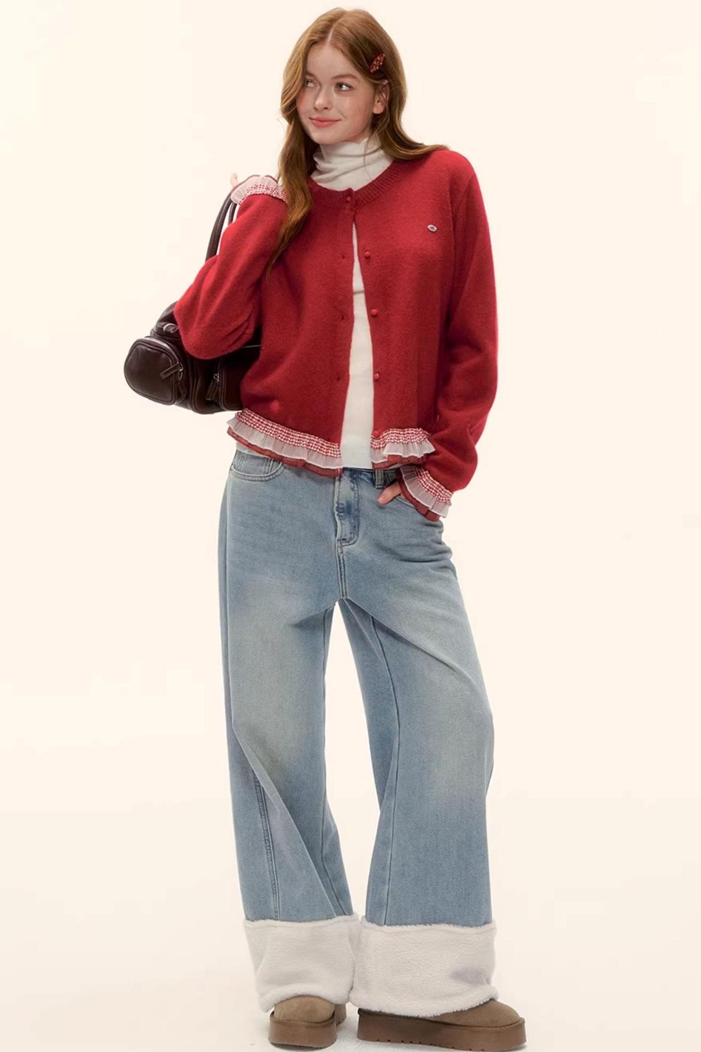 Fleece-Lined Wool Spliced Jeans