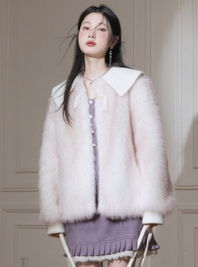 Wool collar fur coat