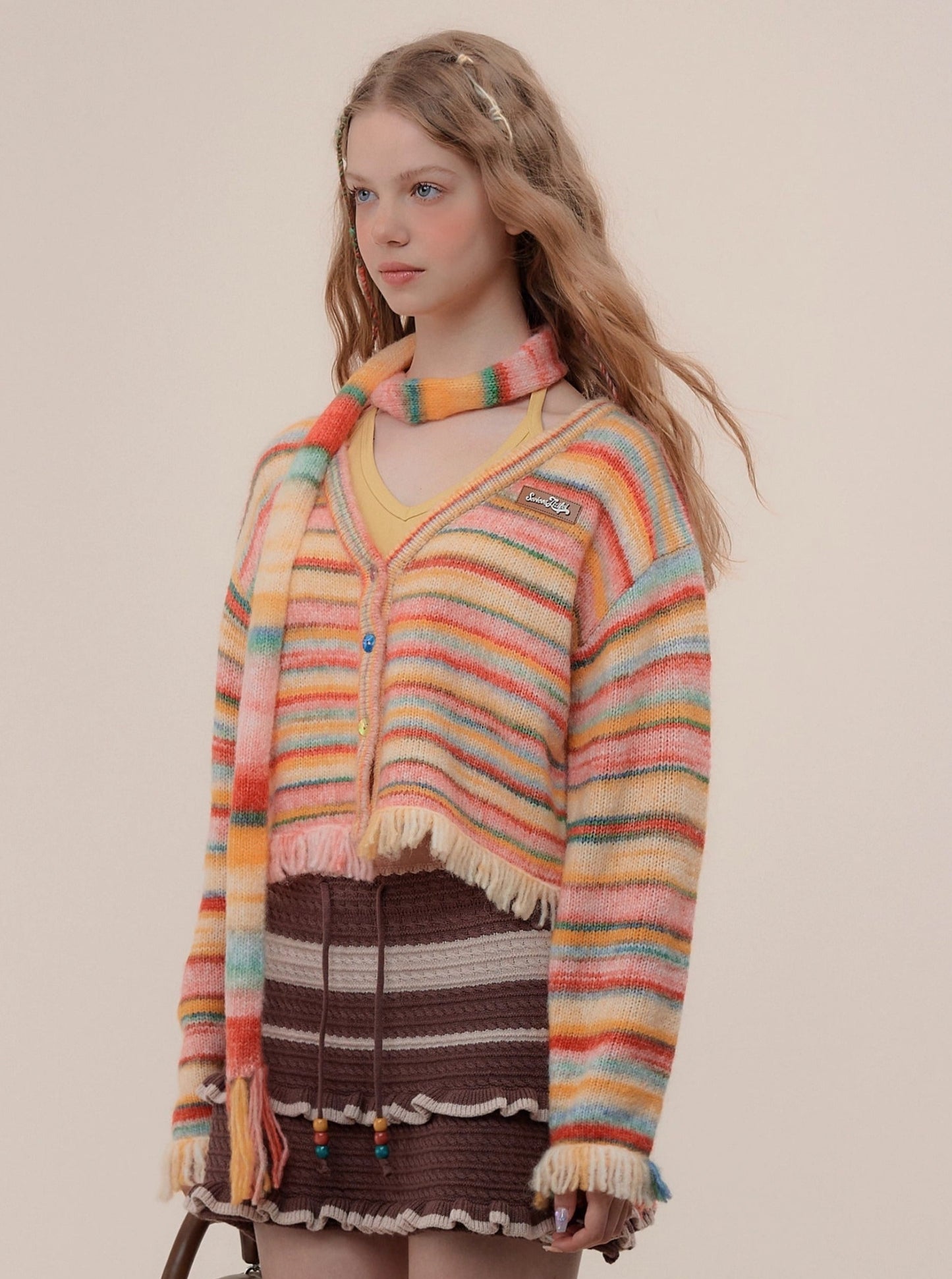 American retro striped cardigan coat