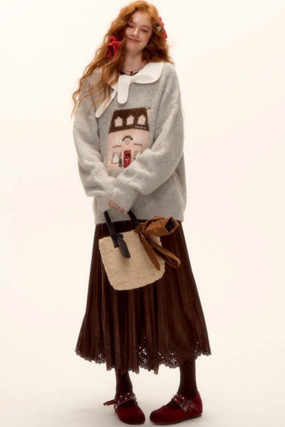 Jacquard Embroidered Wool Sweater