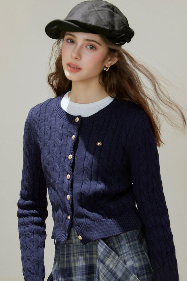 Crew-Neck Knitted Cardigan