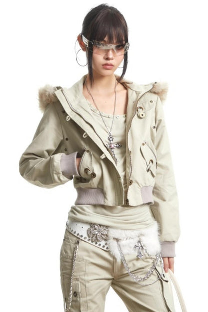 Retro Light Green Hooded Jacket