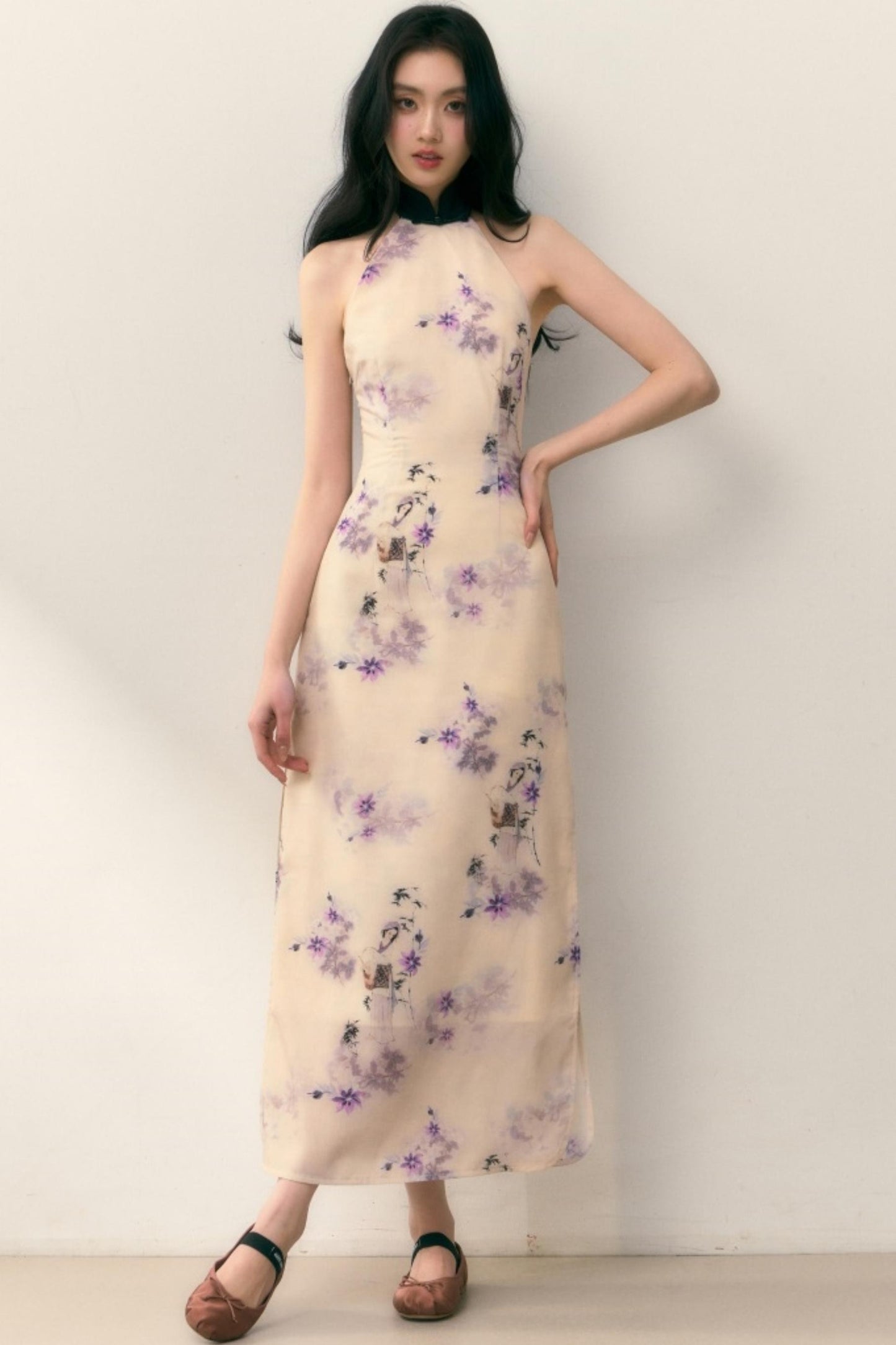 Pastel Lotus Neck-Tie Oriental Dress